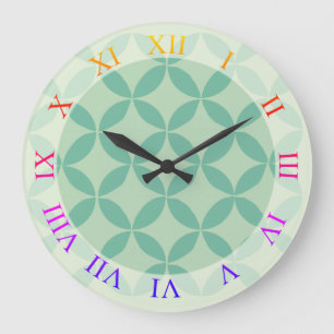 Grande Horloge Ronde Motif moderne du milieu du siècle en vert menthe 
