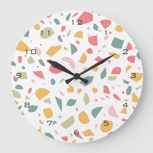 Grande Horloge Ronde motif moderne pastel terrazzo (Recto)