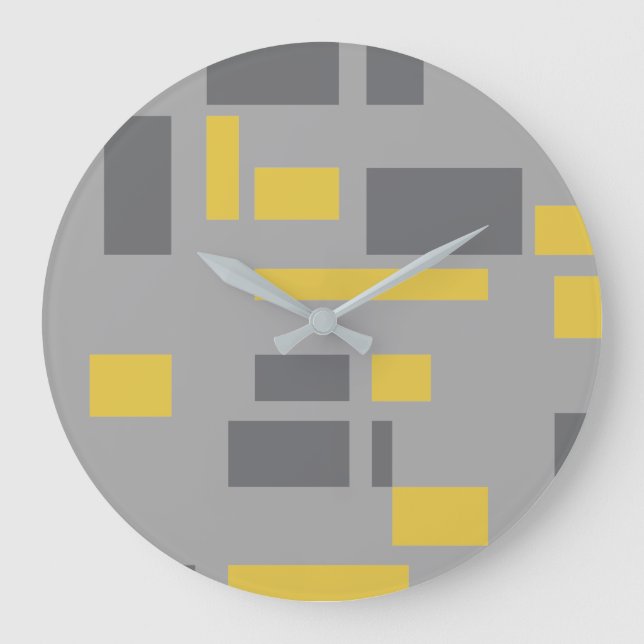 Grande Horloge Ronde Motif moderne, simple, cool géométrique jaune gris (Recto)
