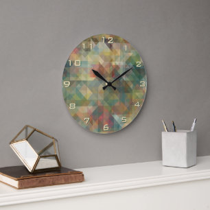 Grande Horloge Ronde Motif mosaïque de triangles rétro abstraits chic