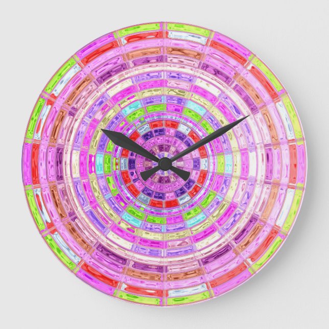 Grande Horloge Ronde Motif mosaïque en verre trempé Astract #4 (Recto)