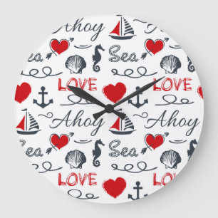 Grande Horloge Ronde Motif nautique sans couture