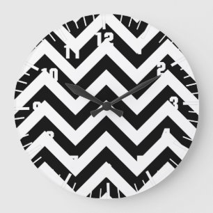 Grande Horloge Ronde Motif noir et blanc de chevrons de zigzag