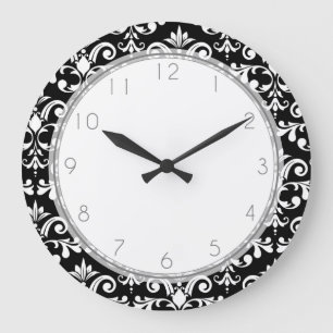 Grande Horloge Ronde Motif noir et blanc de damassé