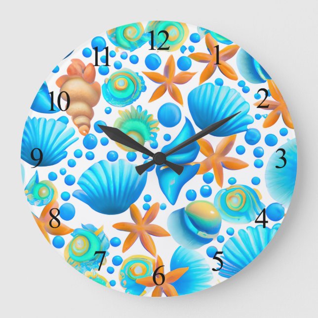 Grande Horloge Ronde Motif océanique de coquillages et de sébastes (Recto)