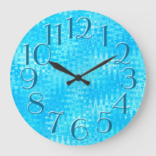 Grande Horloge Ronde Motif Ondulations Bleu Glace Nombres Élégants de G