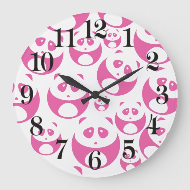 Grande Horloge Ronde Motif Panda rose et blanc Kawaii Baby (Recto)