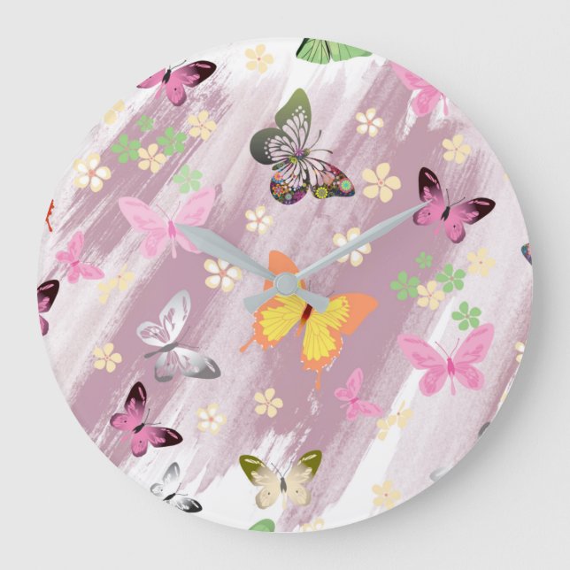 Grande Horloge Ronde Motif papillon 7 (Recto)