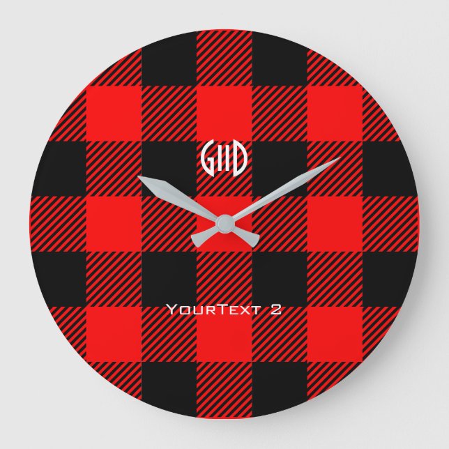 Grande Horloge Ronde Motif Plaid de Buffalo Check personnalisé sur un (Recto)