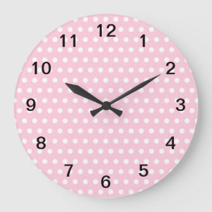 Grande Horloge Ronde Motif Pois rose et blanc.