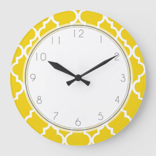Grande Horloge Ronde Motif Quatrefoil jaune citron