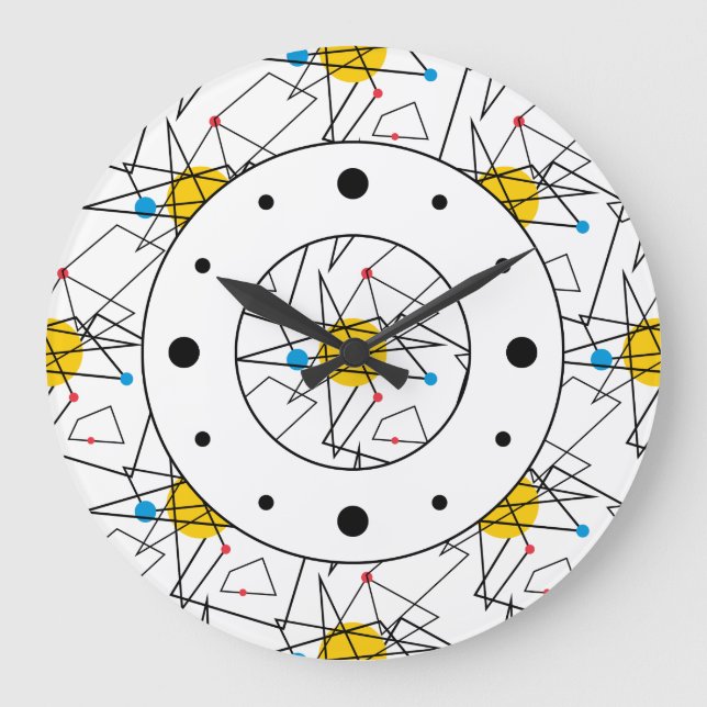 Grande Horloge Ronde Motif rétro géométrique angulaire (Recto)