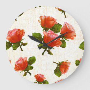Grande Horloge Ronde motif rose, arrière - plan vintage.
