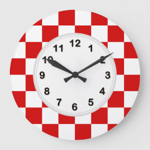 Grande Horloge Ronde Motif rouge et blanc Checker