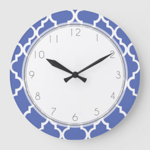 Grande Horloge Ronde Motif Royal Blue Quatrefoil