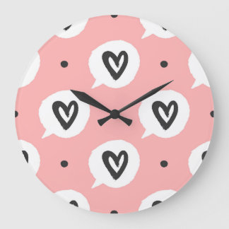 Grande Horloge Ronde Motif sans couture avec les coeurs.