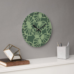 Grande Horloge Ronde Motif sans couture de corail floral abstrait vert 