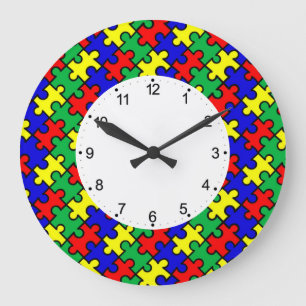 Grande Horloge Ronde Motif sans couture de puzzle