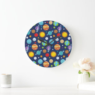 Grande Horloge Ronde Motif spatial, Planètes, Étoiles, Cosmos, Galaxie