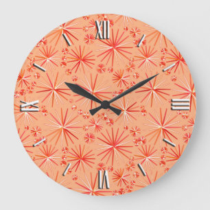 Grande Horloge Ronde Motif Spoutnik du milieu du siècle, nuances de cor