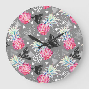 Grande Horloge Ronde Motif texturisé par ananas géométrique