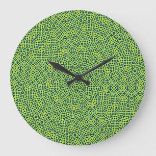 Grande Horloge Ronde Motif Tissé Jaune et Vert