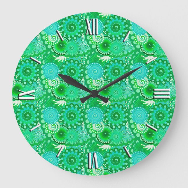Grande Horloge Ronde Motif tourbillon fractal, jade, turquoise, aqua (Recto)