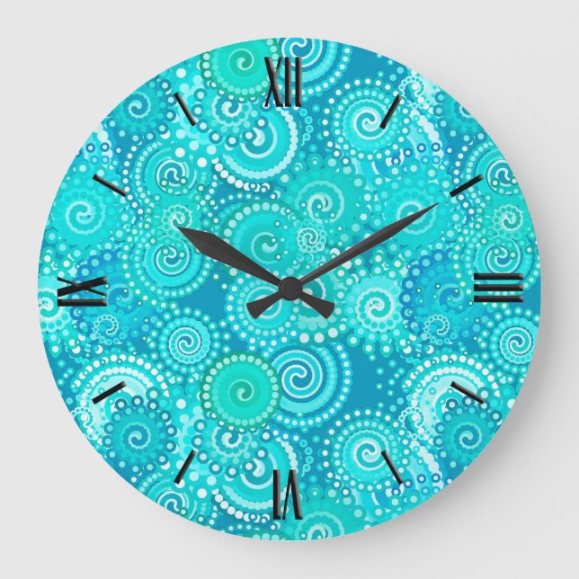 Grande Horloge Ronde Motif tourbillon fractal, nuances bleu océan (Recto)