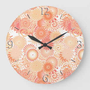 Grande Horloge Ronde Motif tourbillon fractal, nuances de corail et pêc