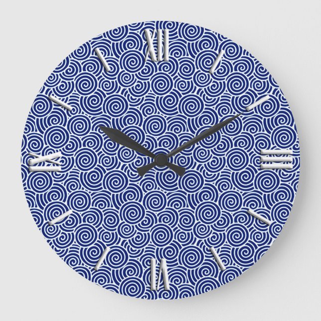 Grande Horloge Ronde Motif tourbillon japonais - bleu marine et blanc (Recto)