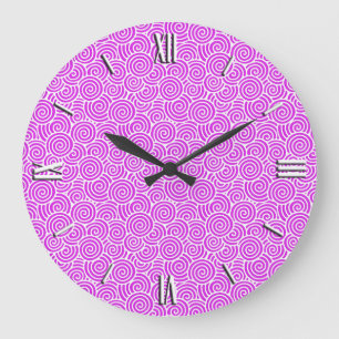 Grande Horloge Ronde motif tourbillon japonais - orchidée et blanc