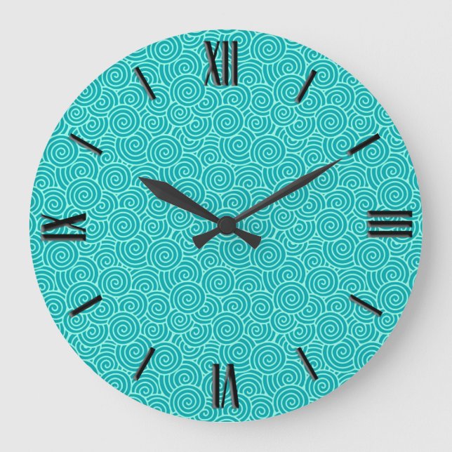 Grande Horloge Ronde Motif tourbillon japonais - turquoise et aqua (Recto)