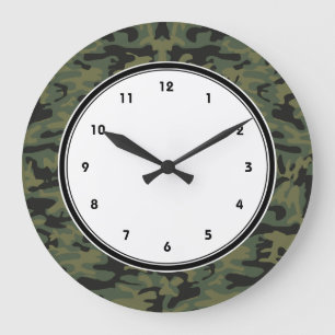 Grande Horloge Ronde Motif vert de camo