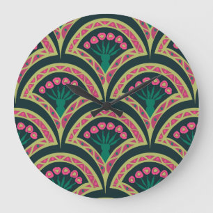 Grande Horloge Ronde motif vert en forme de coque