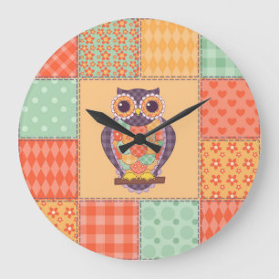 Grande Horloge Ronde Motif Vintage sans fil Chouette
