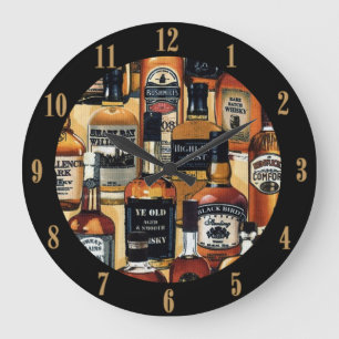 Grande Horloge Ronde Motif Whiskey Bottts