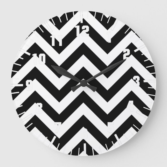 Grande Horloge Ronde Motif Zigzag noir et blanc (Recto)