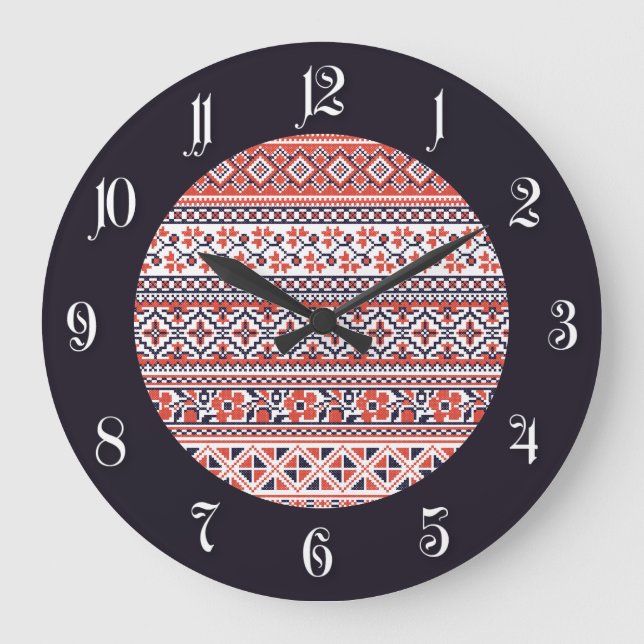 Grande Horloge Ronde Motifs de conception de point de croix (Recto)