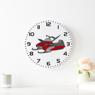 Grande Horloge Ronde Moto neige rouge et gris