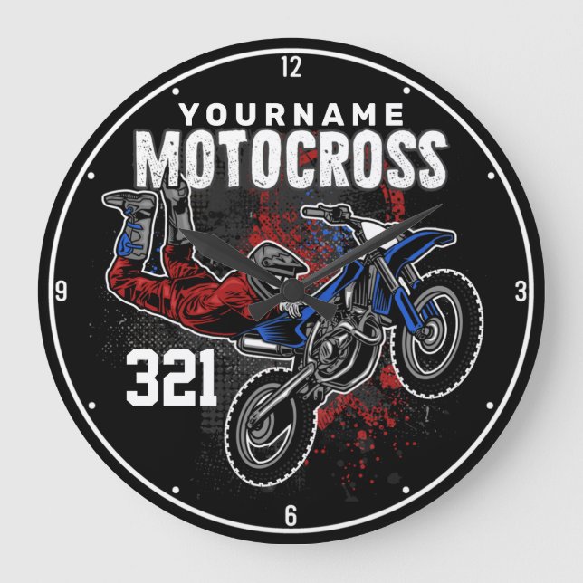 Grande Horloge Ronde Motocross Motocross Racing FMX Tricks personnalisé (Recto)