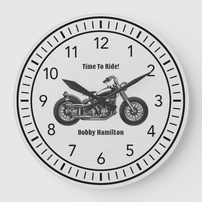 Grande Horloge Ronde Motorcycle Biker Nom personnalisé et dire (Recto)