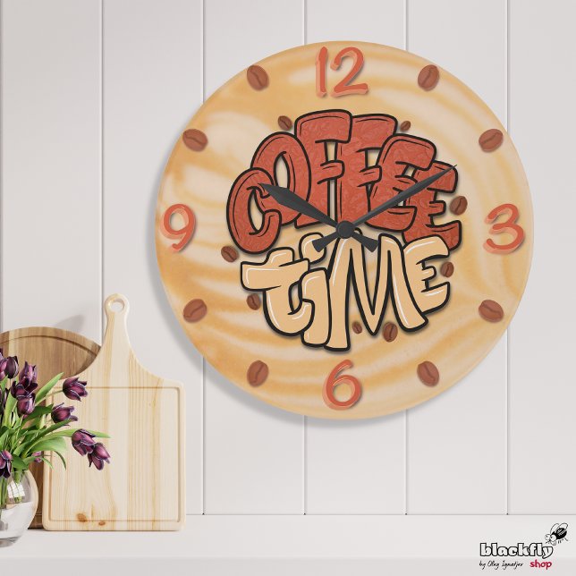 Grande Horloge Ronde Mots-temps café sur mousse de lait (Créateur téléchargé)