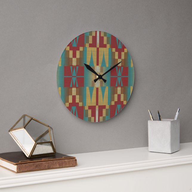 Grande Horloge Ronde Moutarde jaune ocre Brown marron rouge Tribal Art (Bureau)