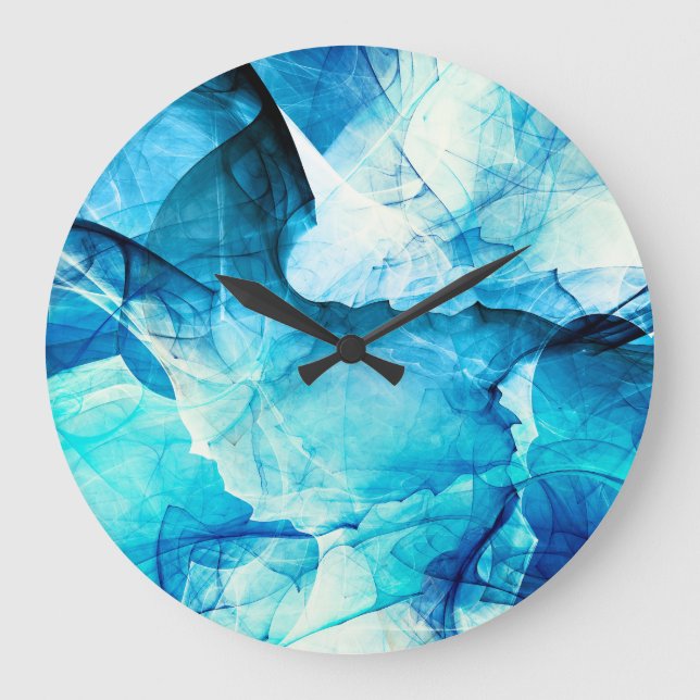 Grande Horloge Ronde mouvement bleu Abstrait : composition fractale. (Recto)