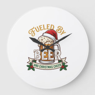 Grande Horloge Ronde Mug Bière de Noël Chapeau de Père Noël à Holly