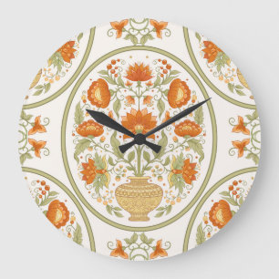 Grande Horloge Ronde Mughal Motif Imaginaire Fleurs Motif
