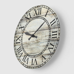 Grande Horloge Ronde Mur blanc en bois d'écorce