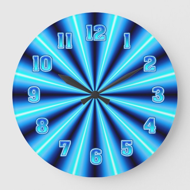 Grande Horloge Ronde Mur bleu au néon (Recto)