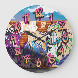 Grande Horloge Ronde Mur de graffiti de hip hop urbain.
