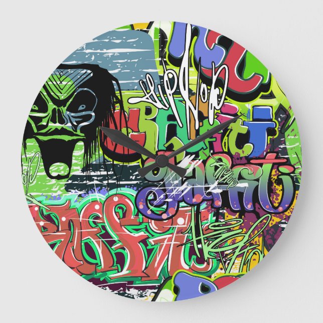 Grande Horloge Ronde Mur de graffitis : Hip hop urbain (Recto)